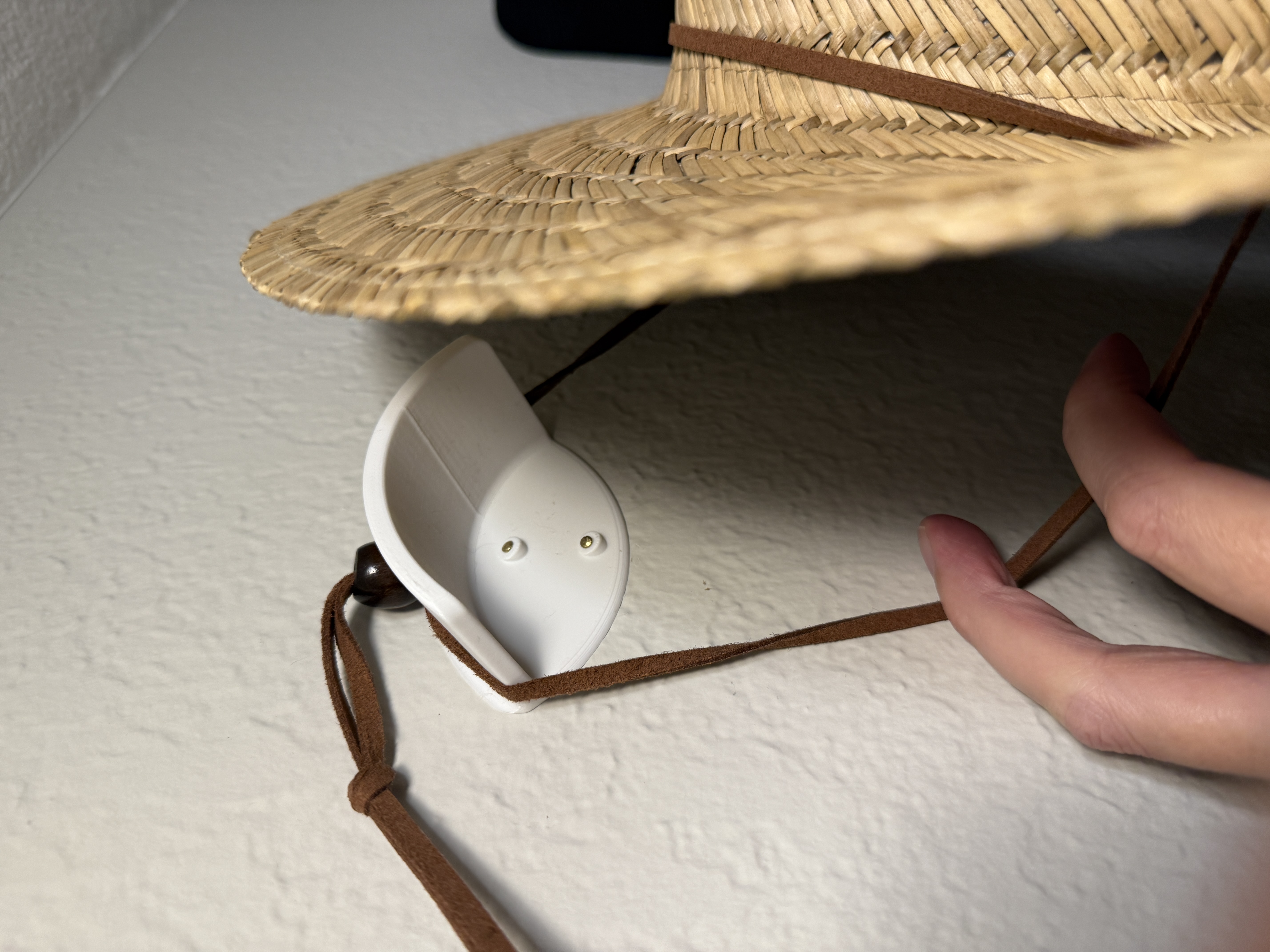 Hat hook with double nail and string lip