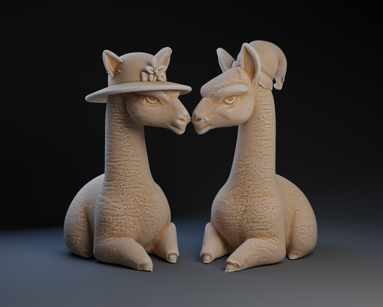Two Llamas in Hats