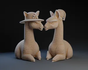 Two Llamas in Hats