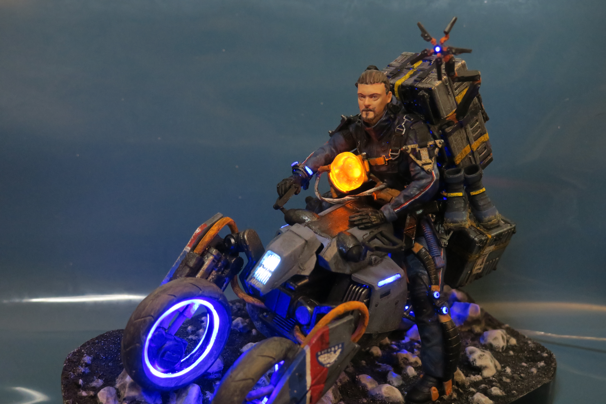 Death Stranding Sam on his bike with LED lights