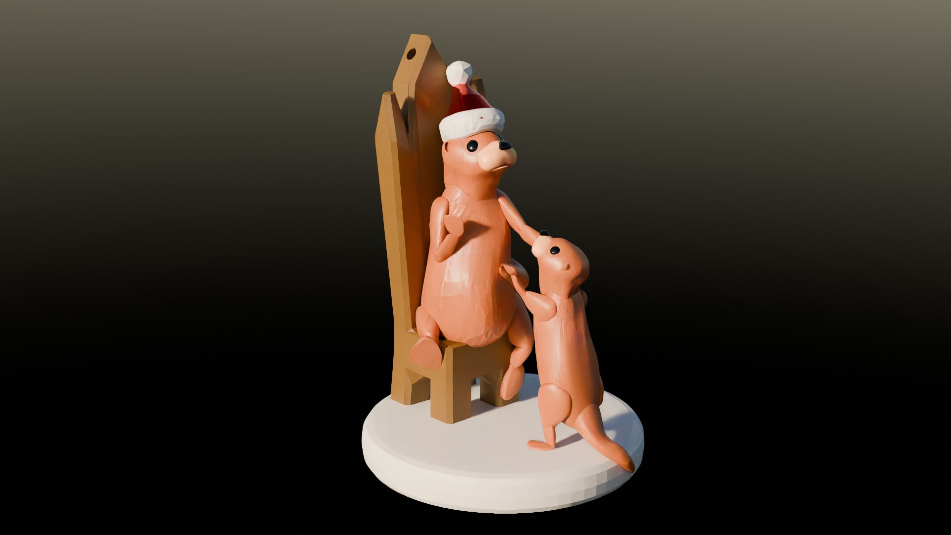 Santa Otter in Throne with Young otter ornament