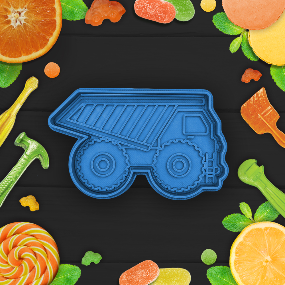Heavy dump truck cookie cutter / stamp
