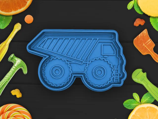 Heavy dump truck cookie cutter / stamp