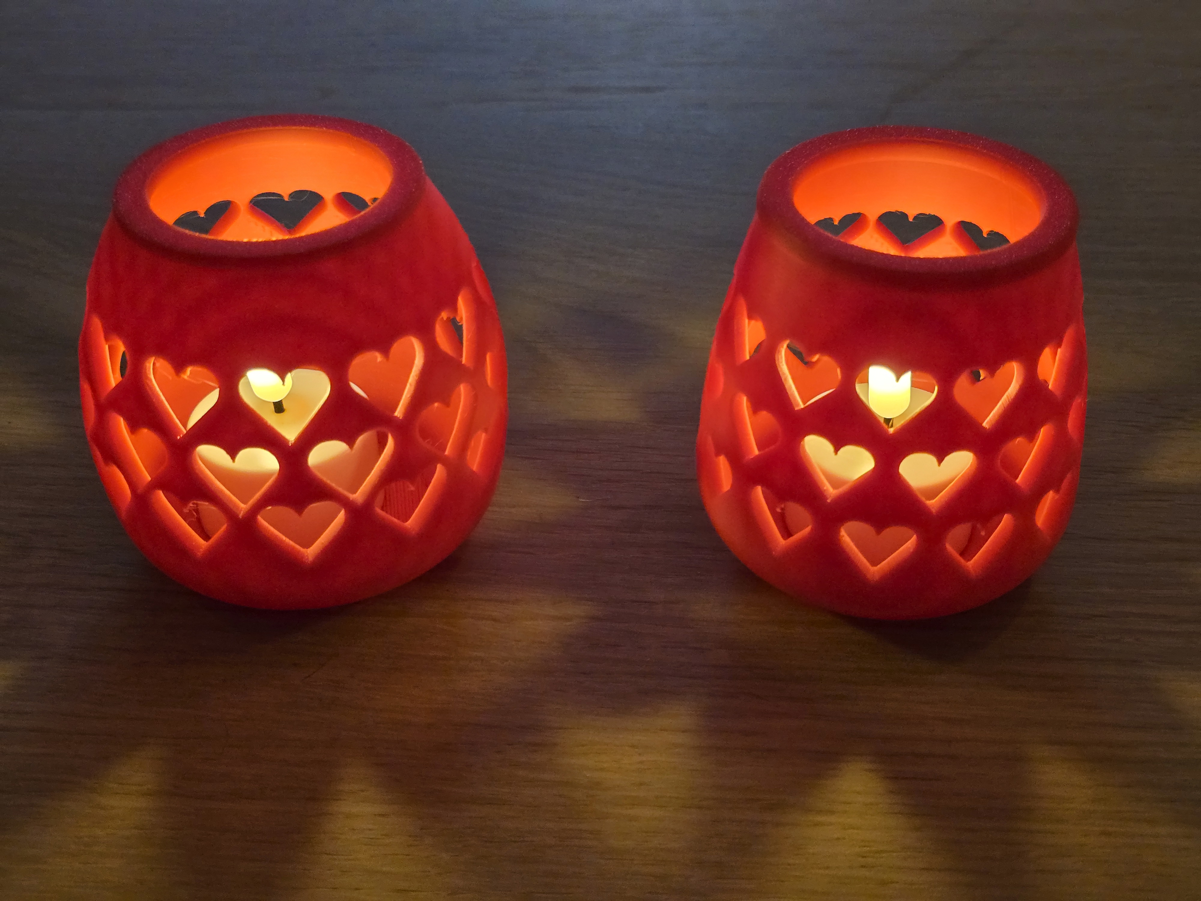 LED Tealight holders with a hearts pattern