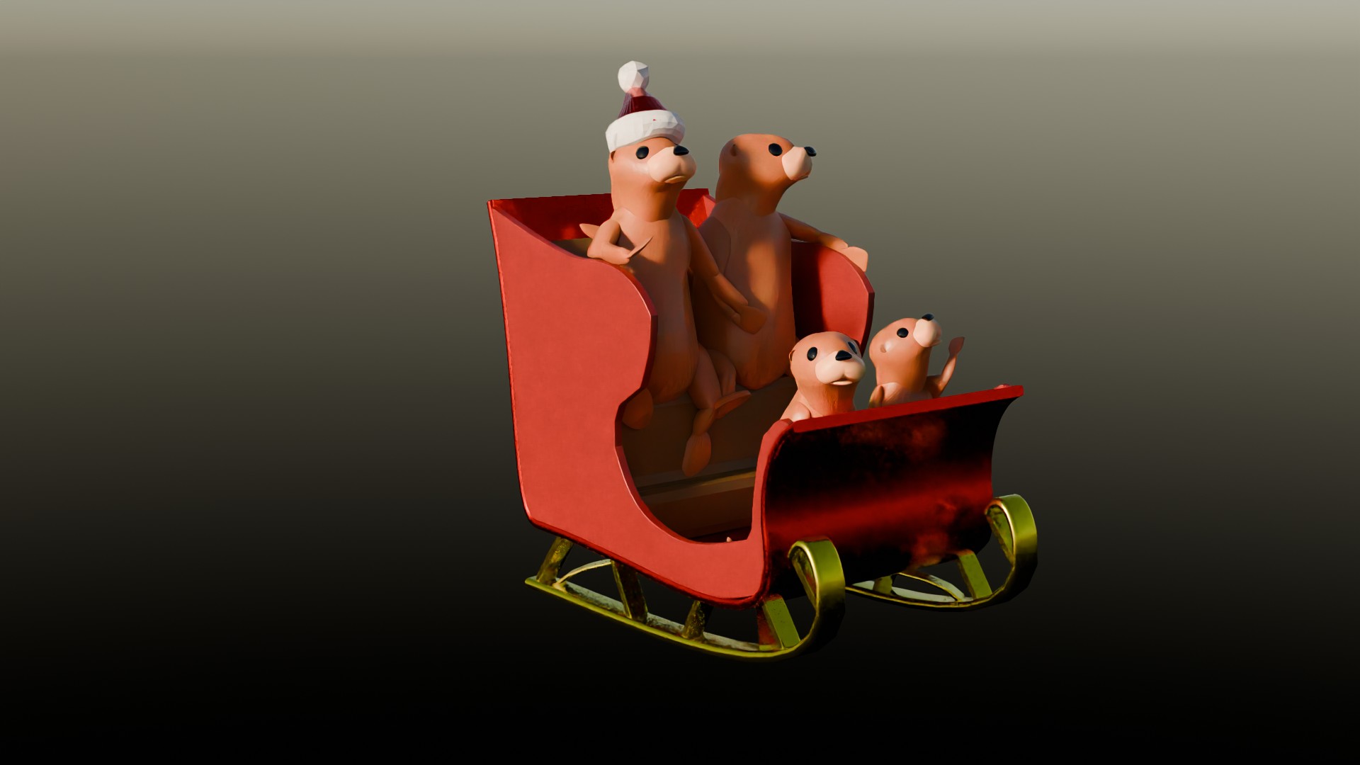 Otters in Sleigh (ornament)