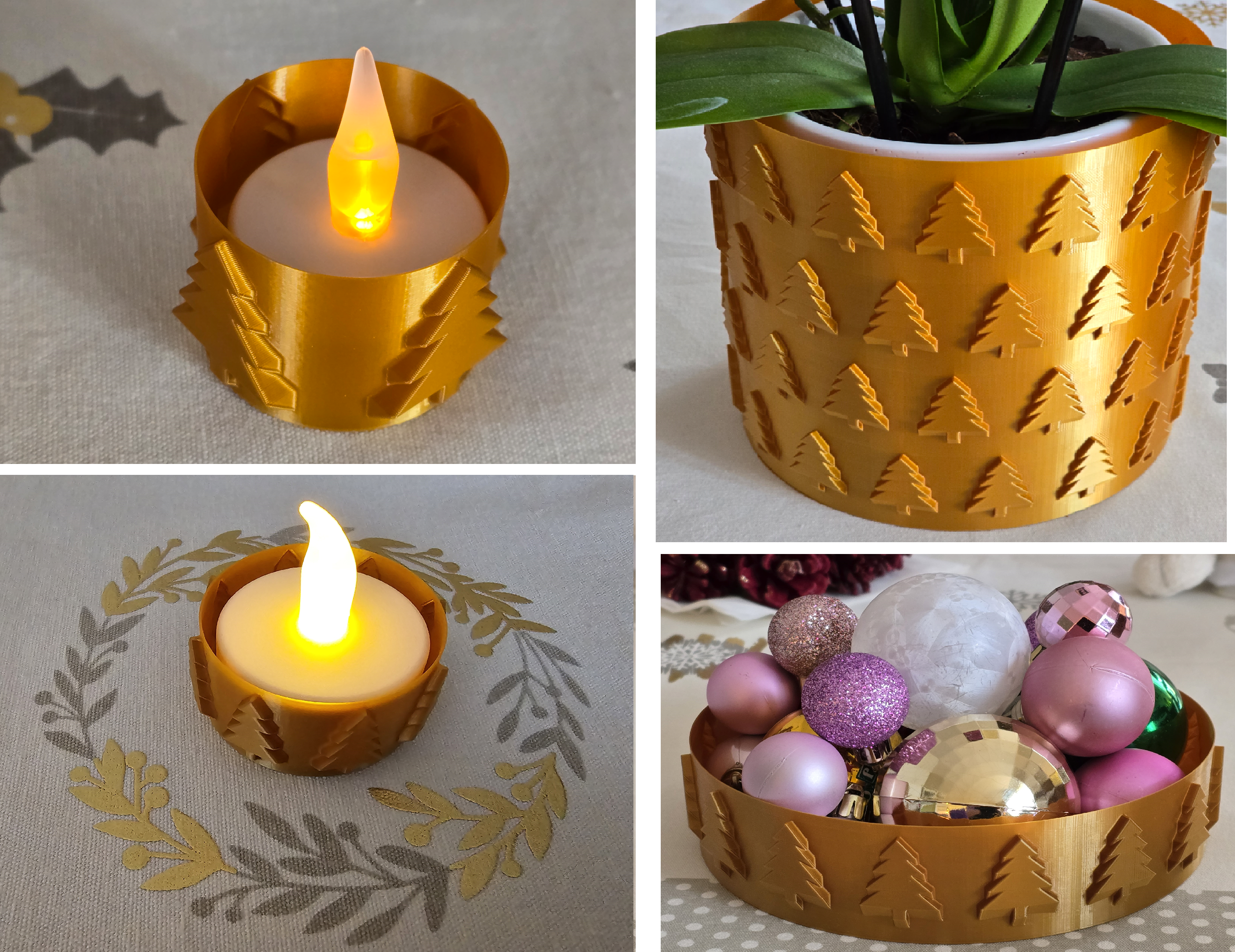 Christmas tree set : 2 tealights / bowl / vase
