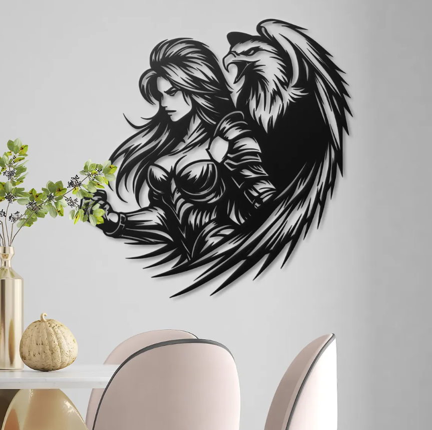 Fierce Warrior Woman with Eagle Wall Art