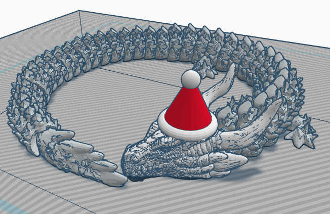 Articulated Winter Dragon with a Christmas Hat