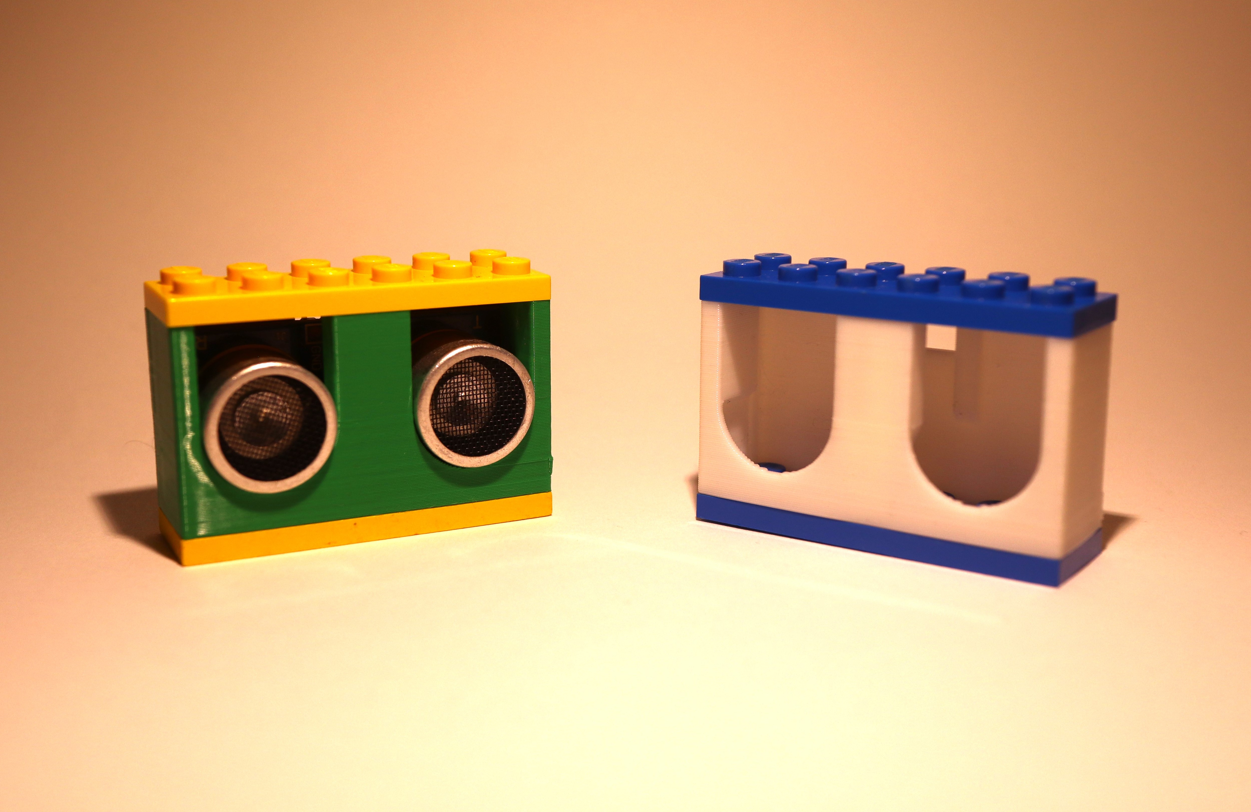 Lego-compatible Brikkitron enclosure for HC-SR04 distance sensor