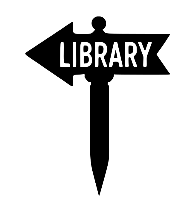 Directional arrows with inscription LIBRARY (left and right)