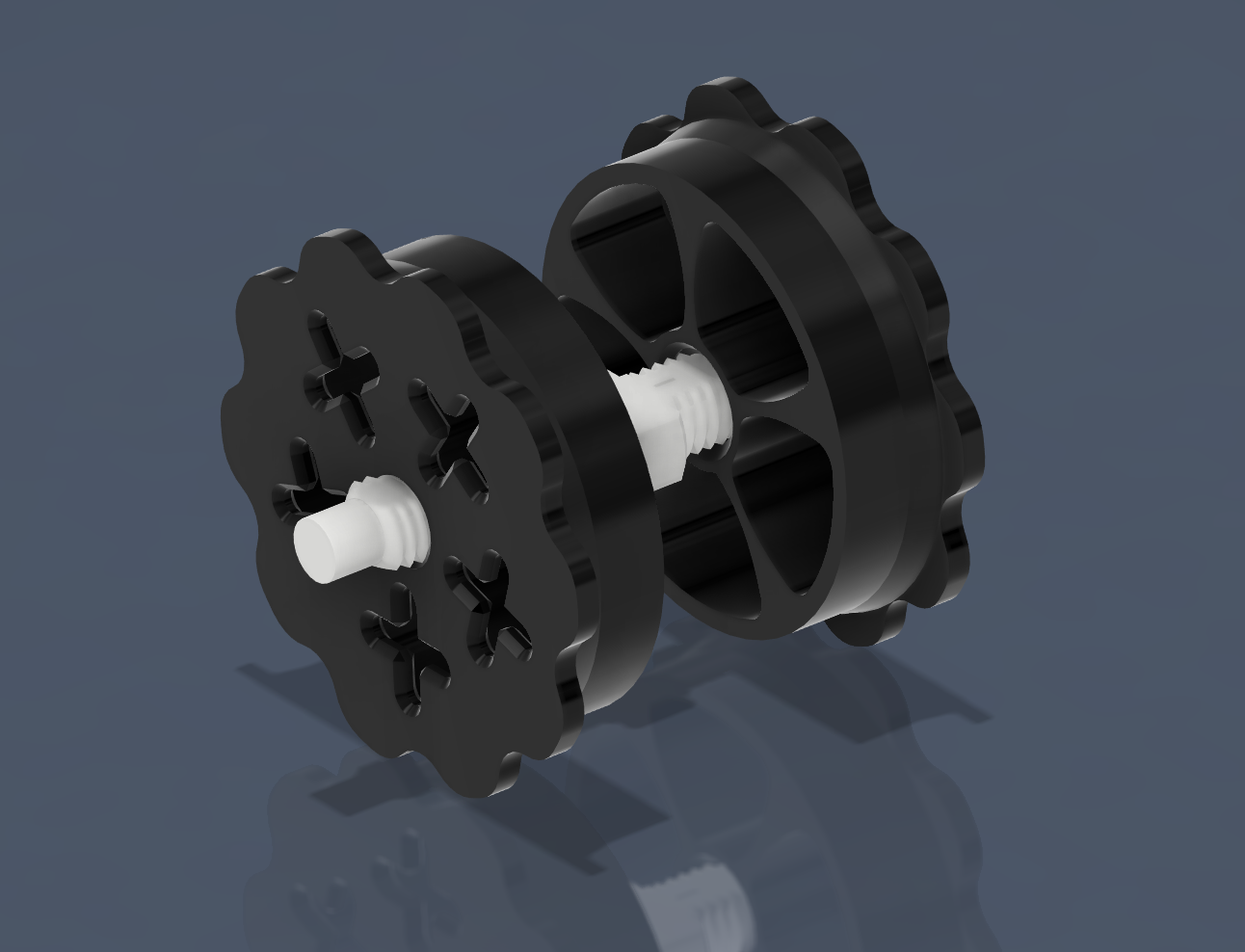 self tightening filament spool bracket and axel set. includes spacers to fit center hole size 50mm-60mm