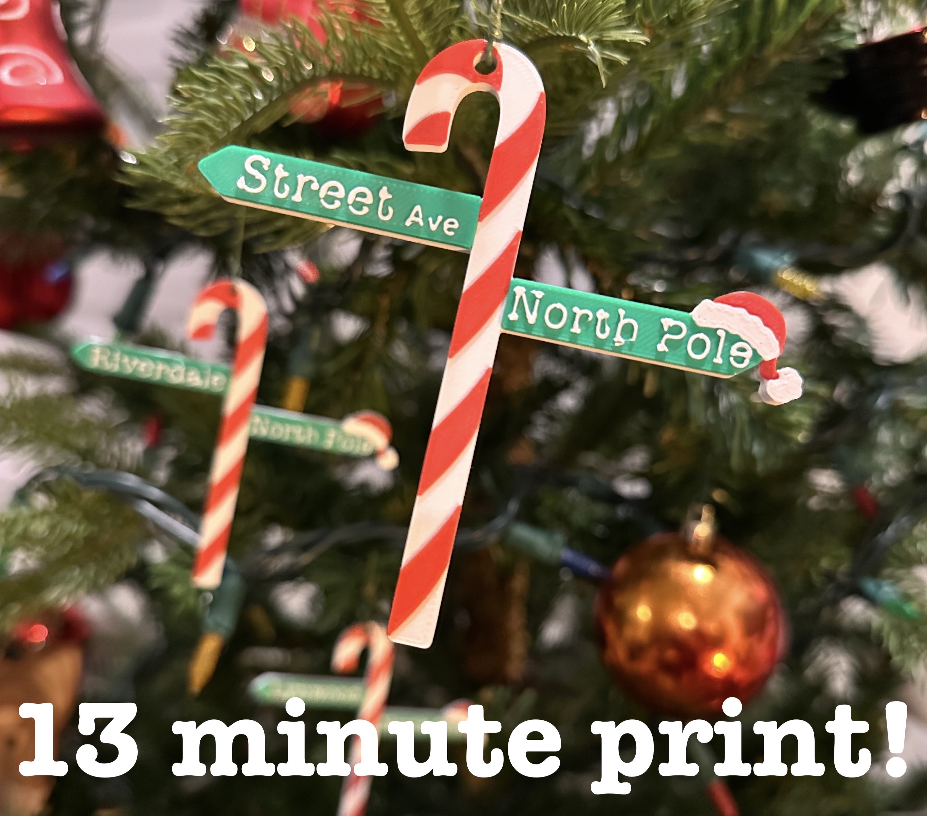 Customizable Candy Cane Signpost Ornament - no MMU/AMS needed!