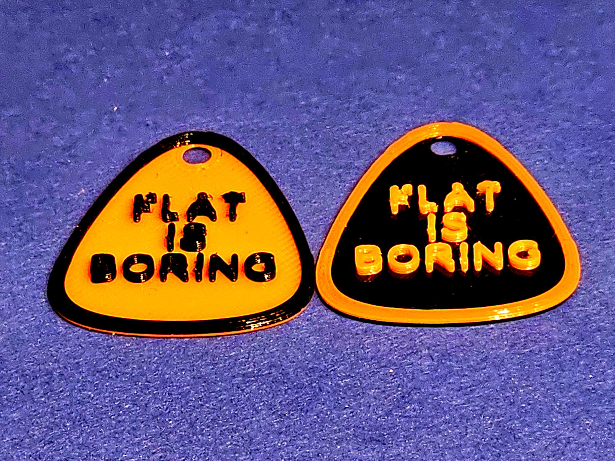 Plectron "Flat is boring", 3D-Slogan, keytag