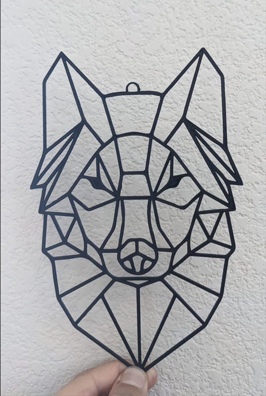 Geometric Wolf Wall Art 3D Print - Modern Line Art Decor