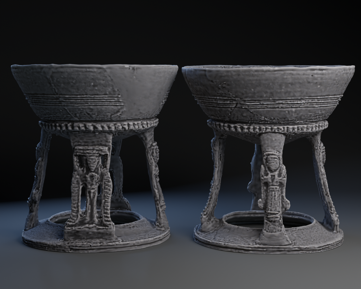 Etruscan Bucchero Caryatid Chalice