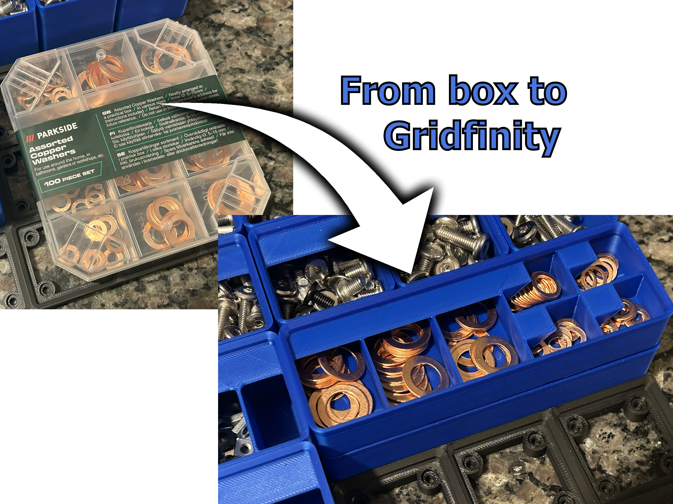 Parkside Copper Washer Set to Gridfinity