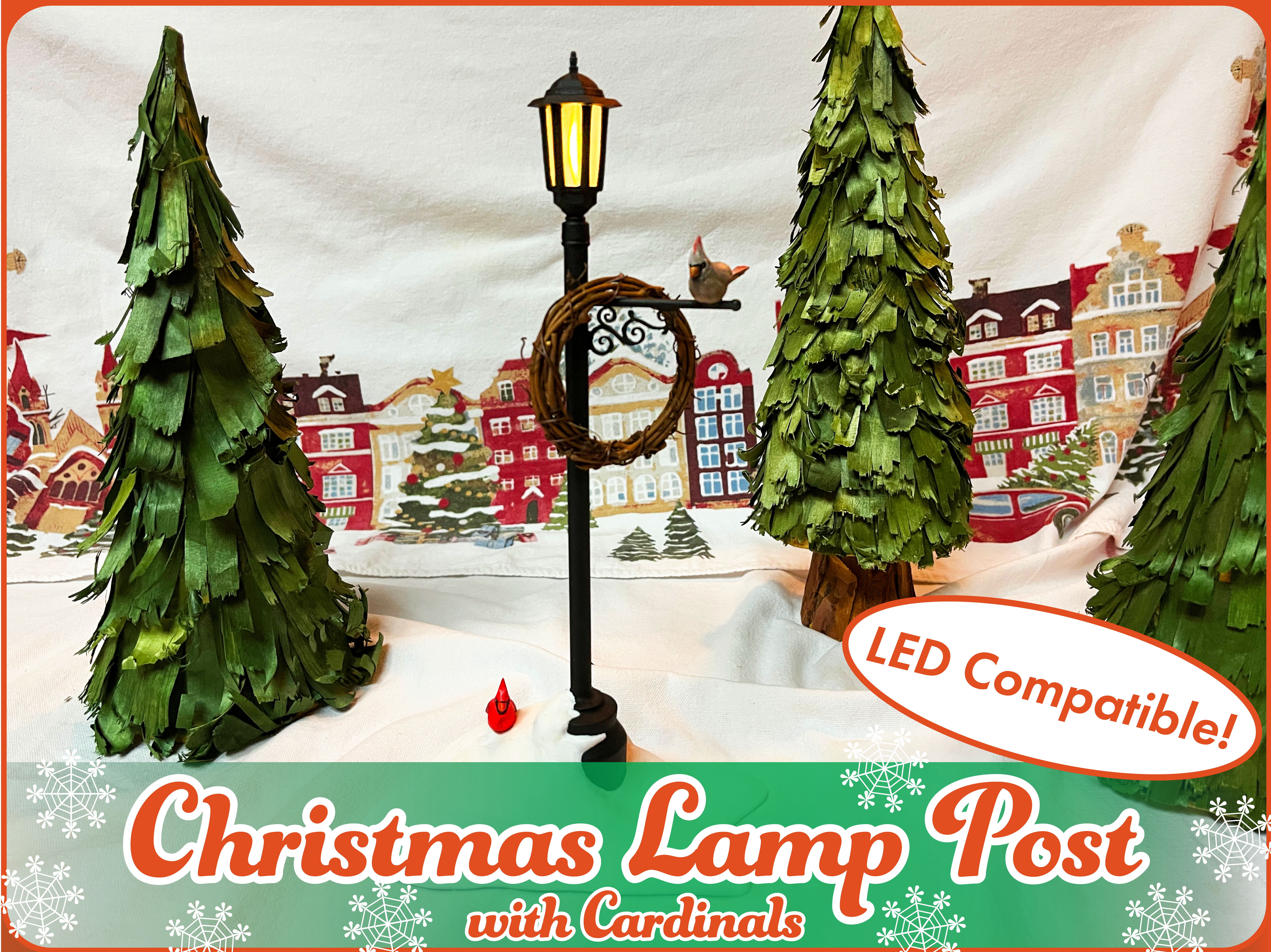 Christmas Lamp Post w/Cardinals (Optional Lighting!)
