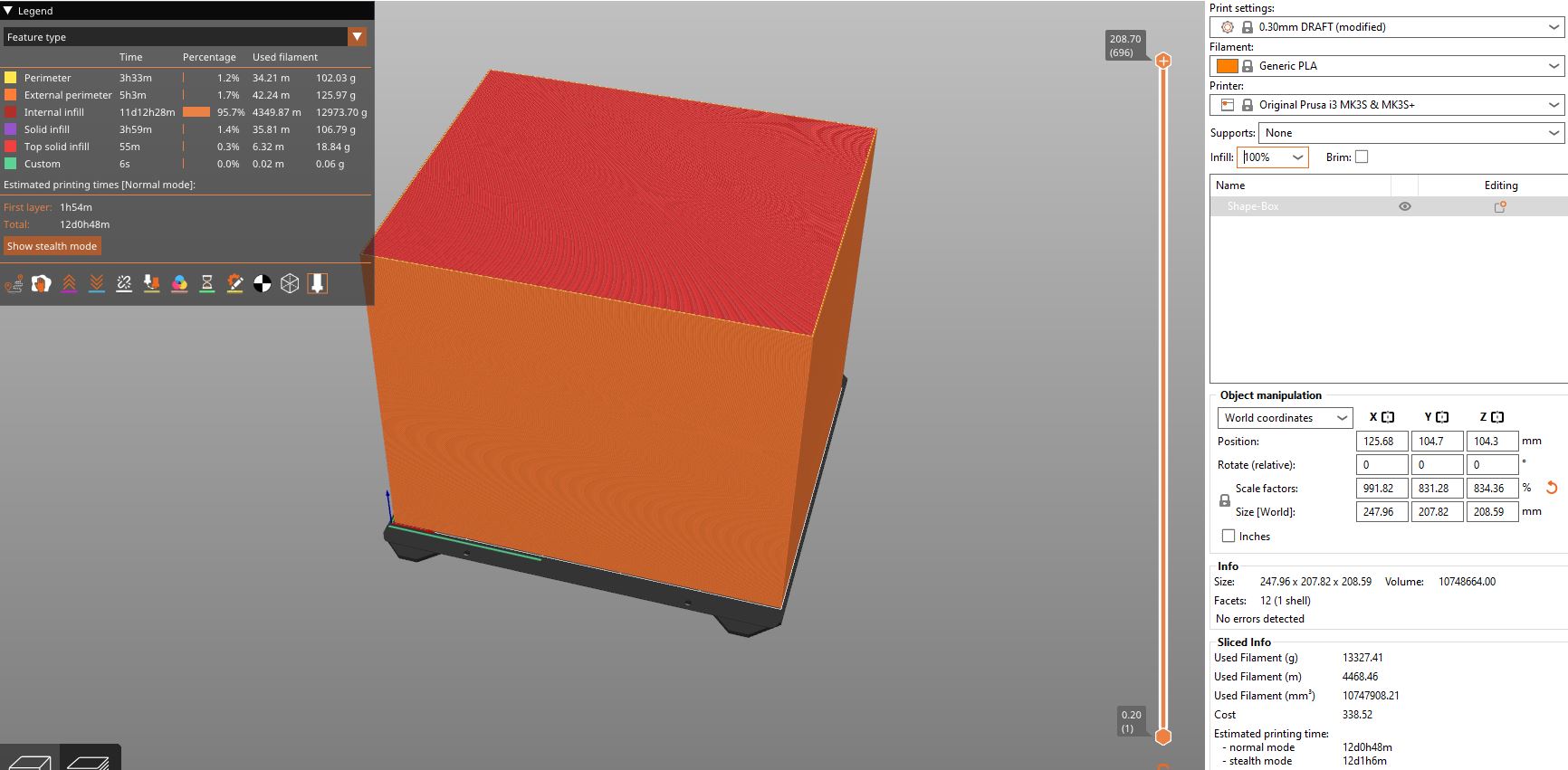 100% Infill Cube Prusa i3 Mk3S+
