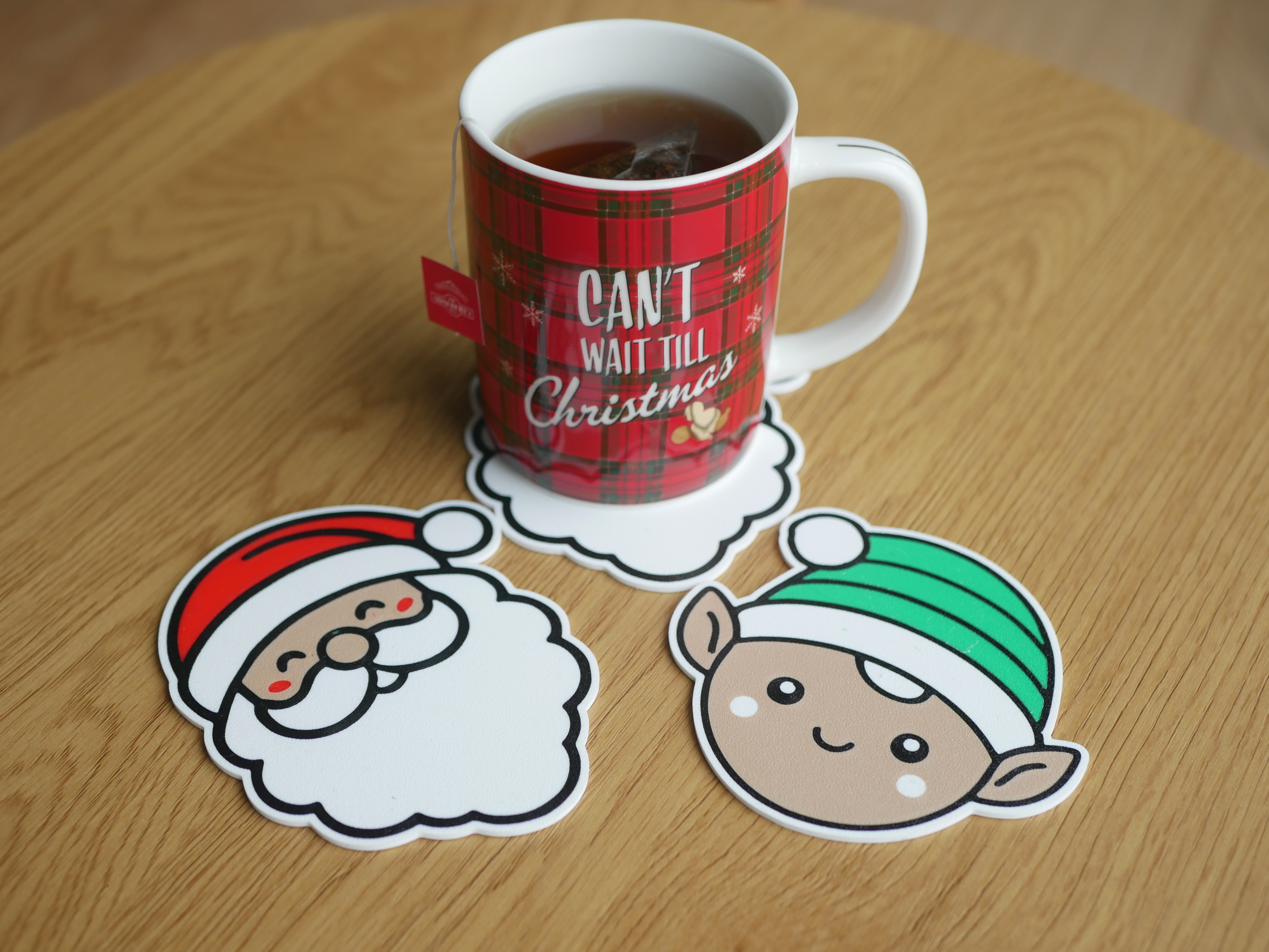 Cute Christmas Coaster Santa and Elf