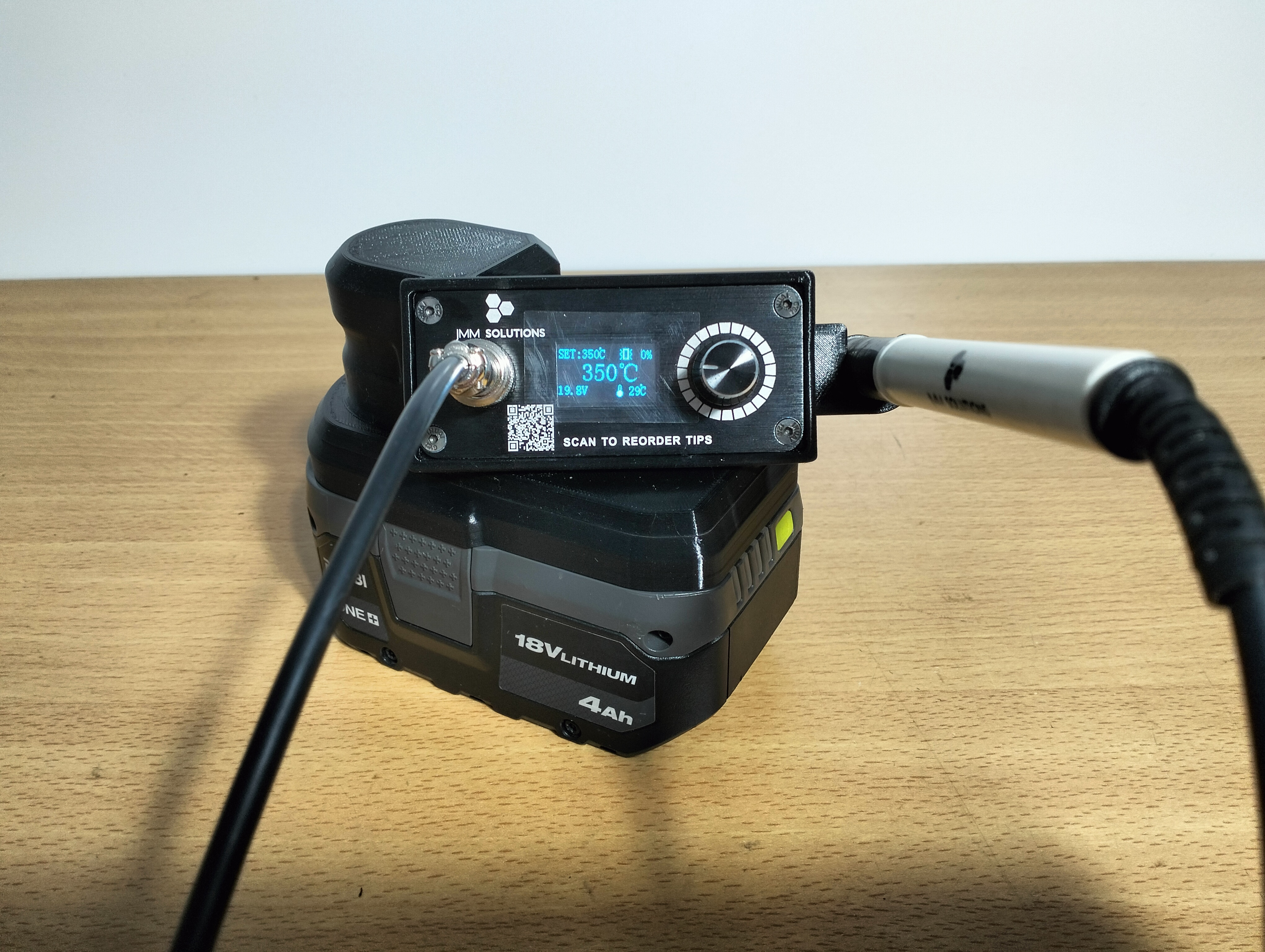Alternative case for JMM Solutions soldering station (Ryobi One+ 18V battery)