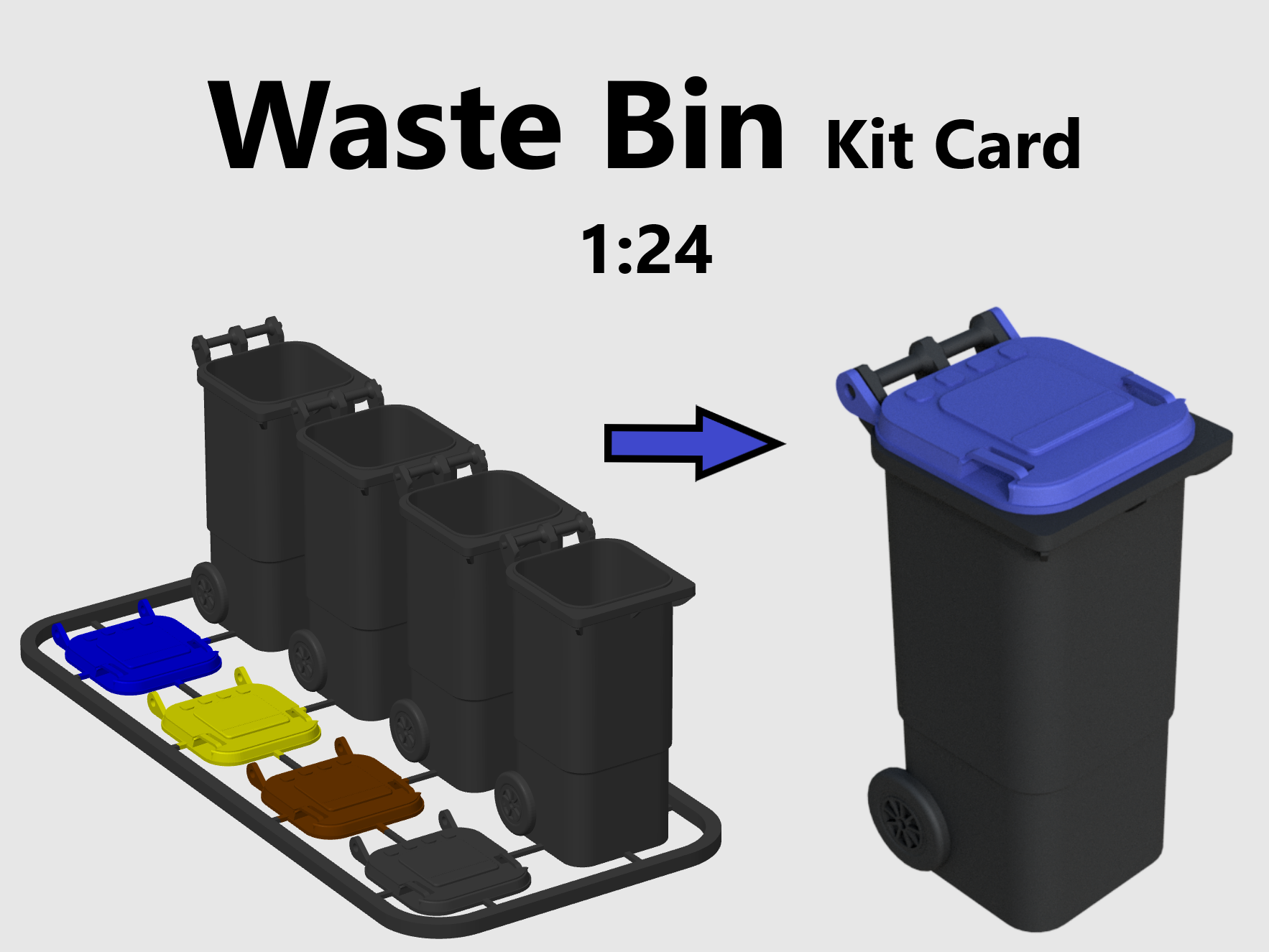 Waste Bin Kit Card - 1:24 scale garage diorama accessories