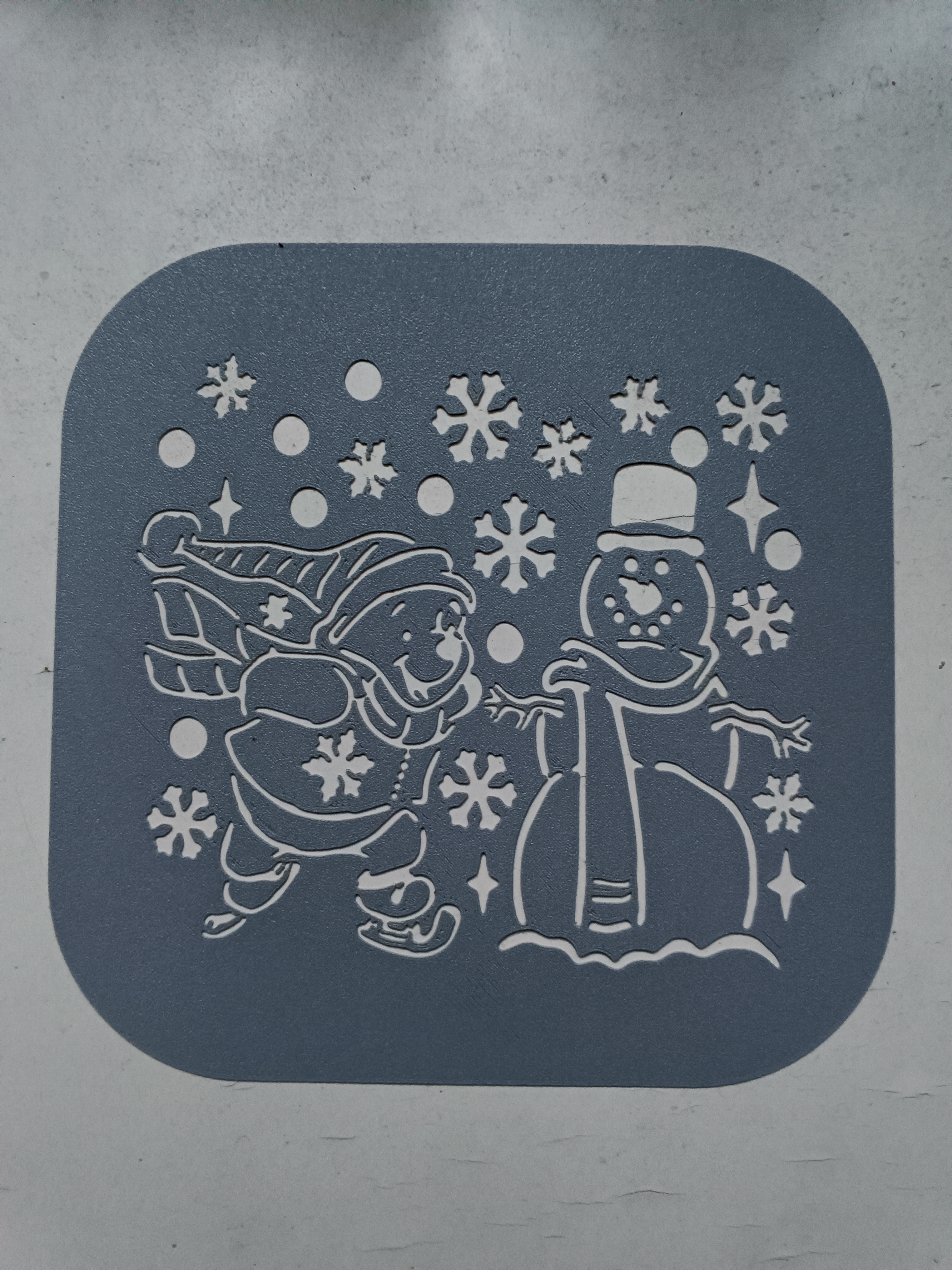 Christmas Teddy Bear 3 with Snowman - Stencil