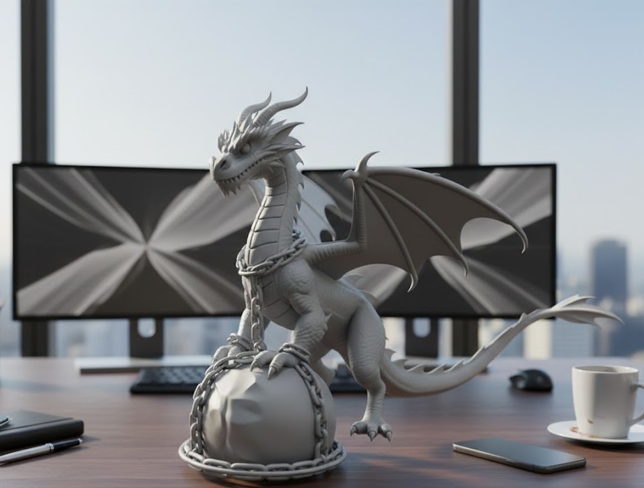 dragon chained to a rock