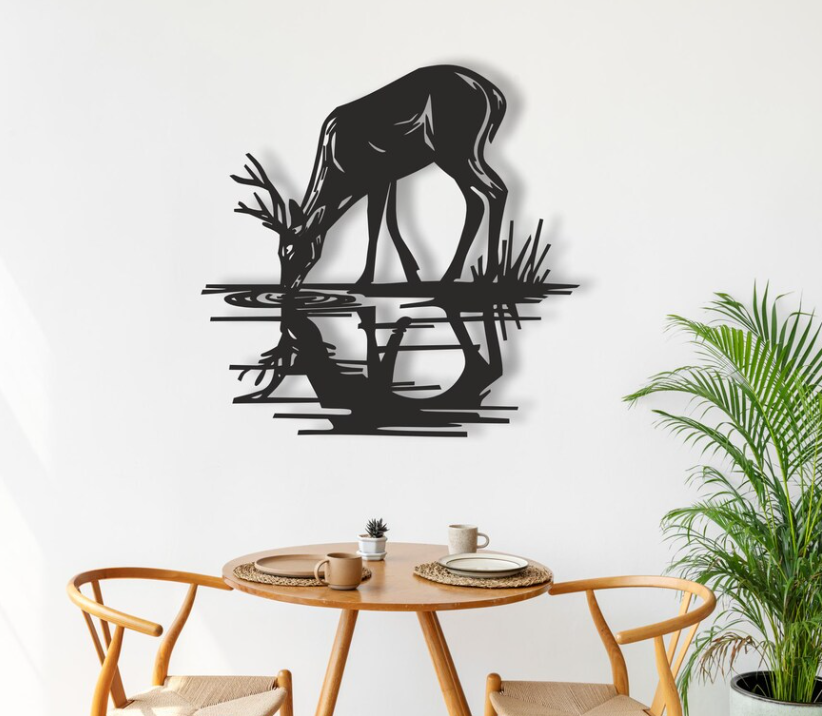 Deer Drinking Water Wall Art