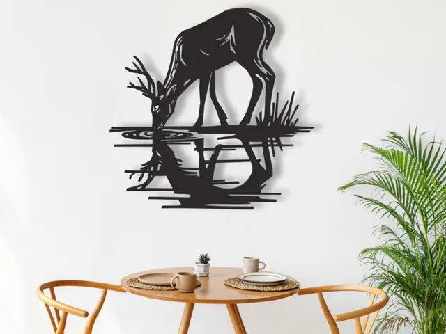 Deer Drinking Water Wall Art
