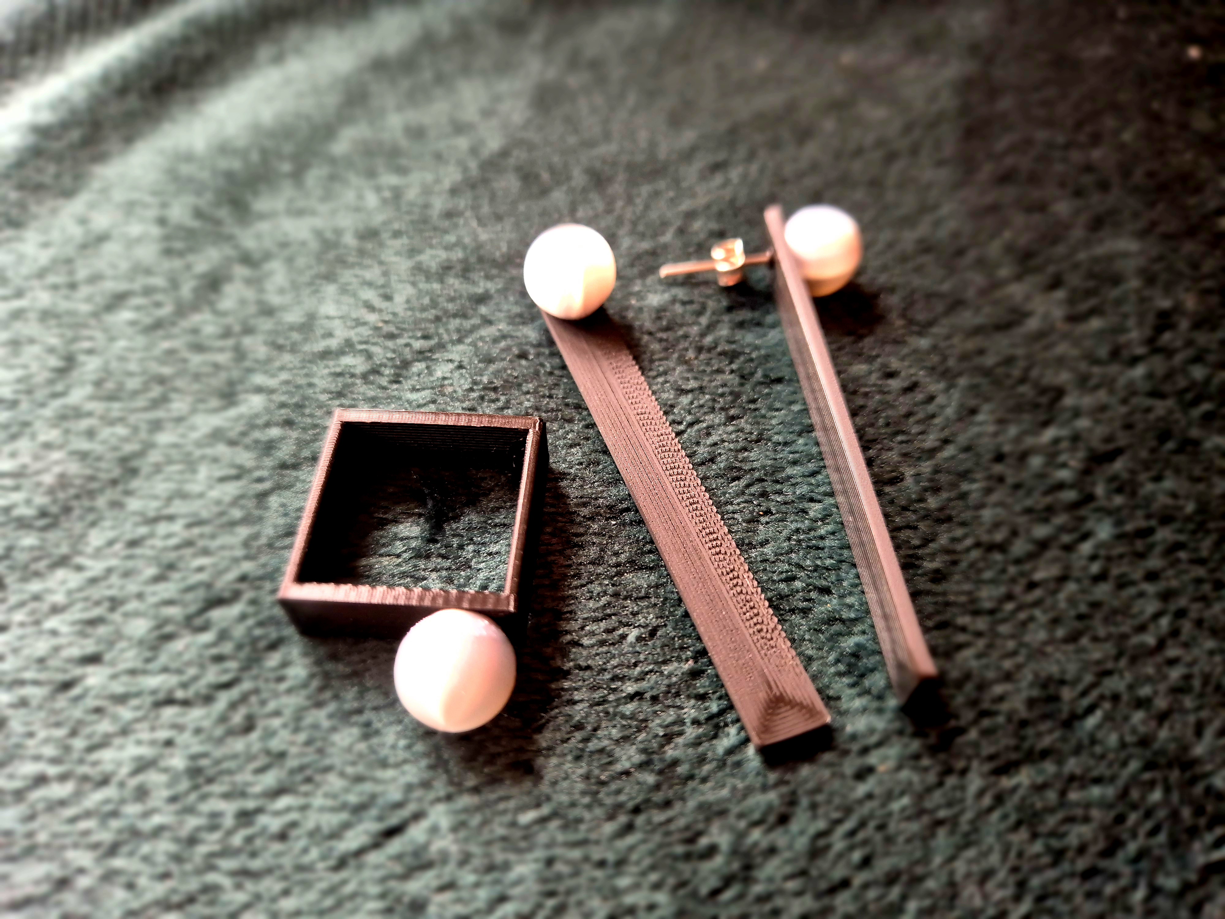 Modern ring and earrings Rectangle & Sphere Geometry