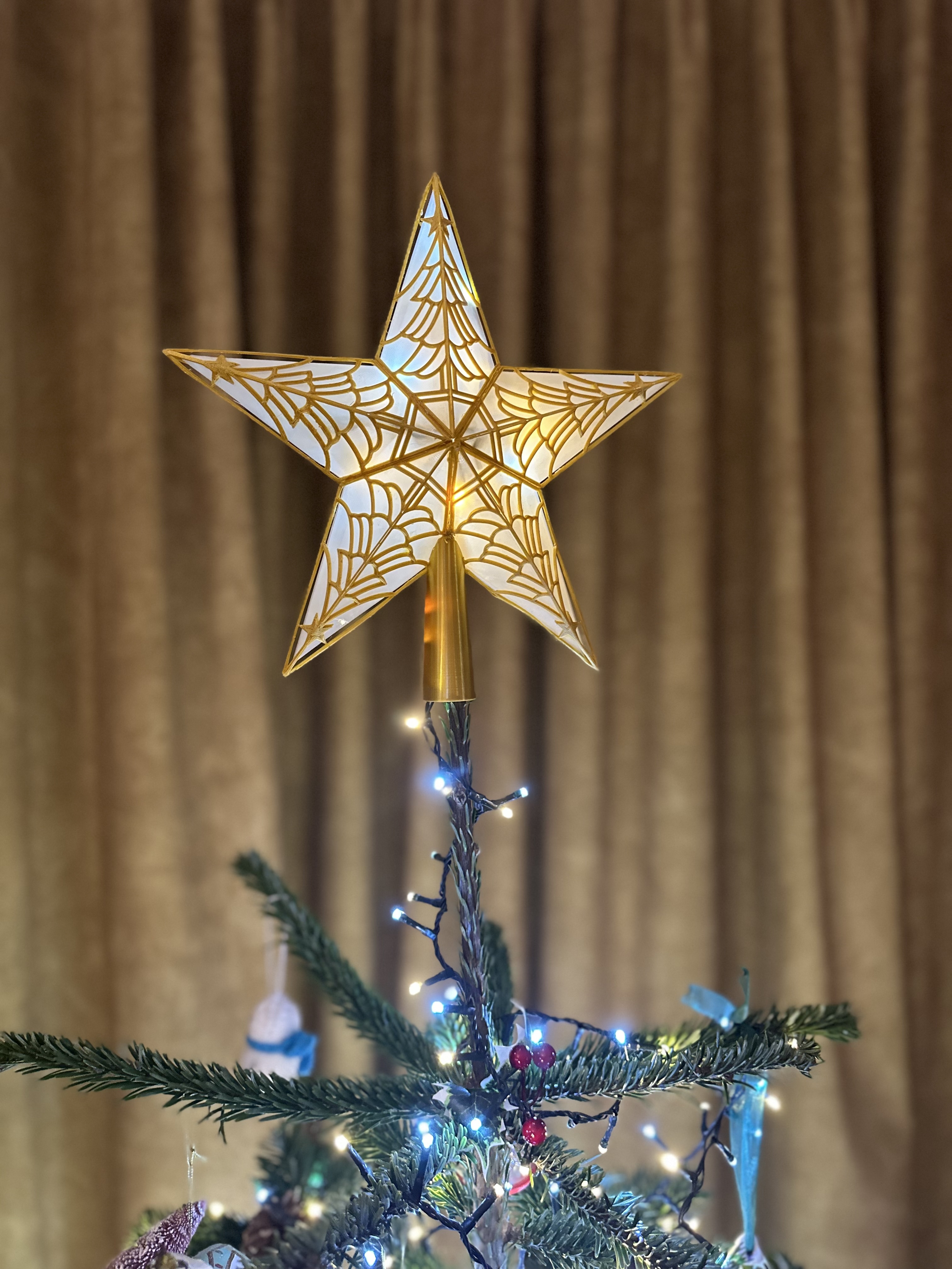 Stained glass style christmas tree topper star