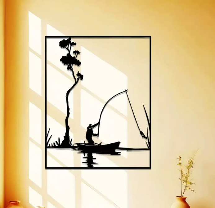 Rustic Fishing Silhouette Wall Art