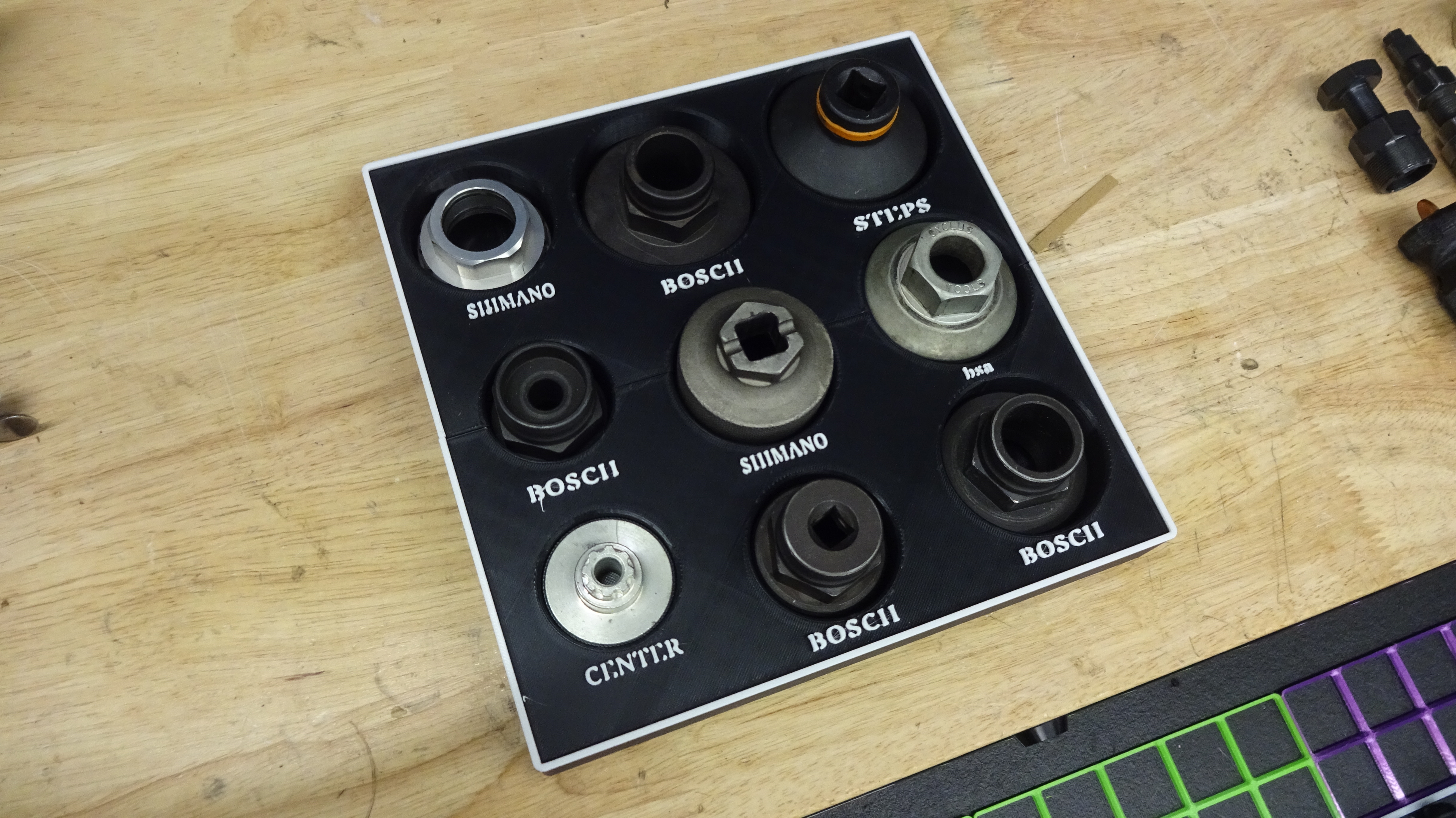 Gridfinity bicycle bracked tools adapters tray bosch shimano bsa ital hollowtech