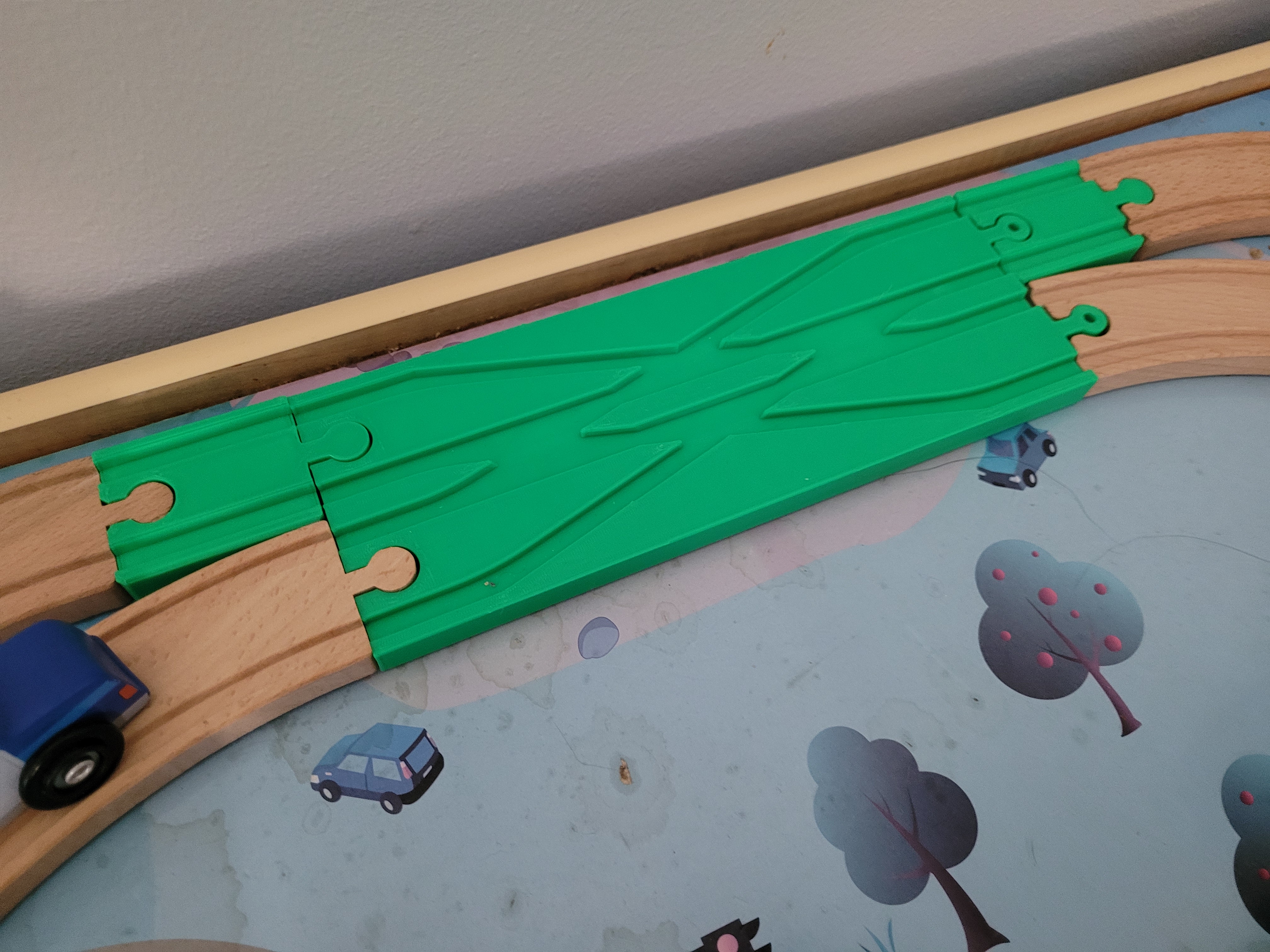 Wooden train crossover, with straight through removed, Ikea Lillabo compatible