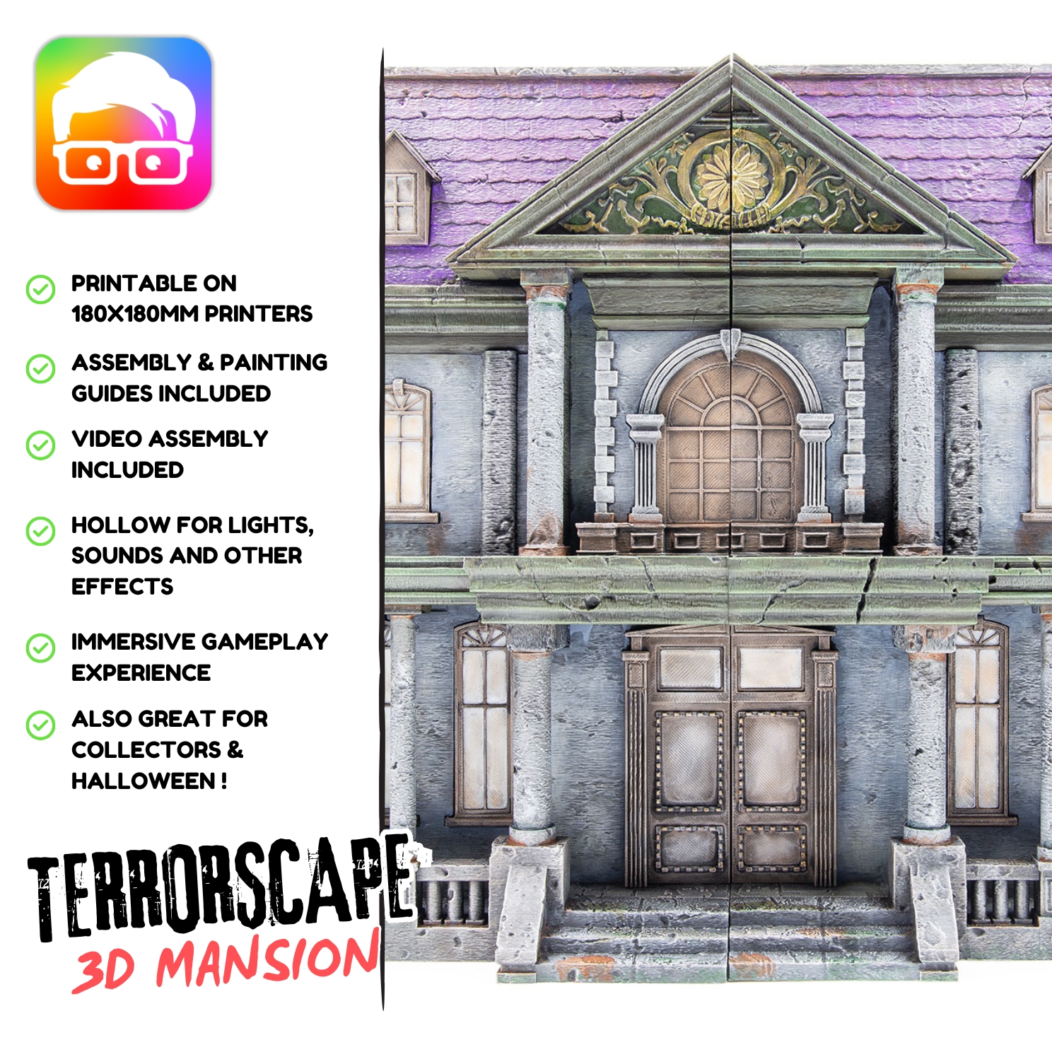 3D Mansion for Terrorscape 3d mansion boardgame with fear tokens, key and Separate Ways stands included (Halloween, Diorama, Hounted House)