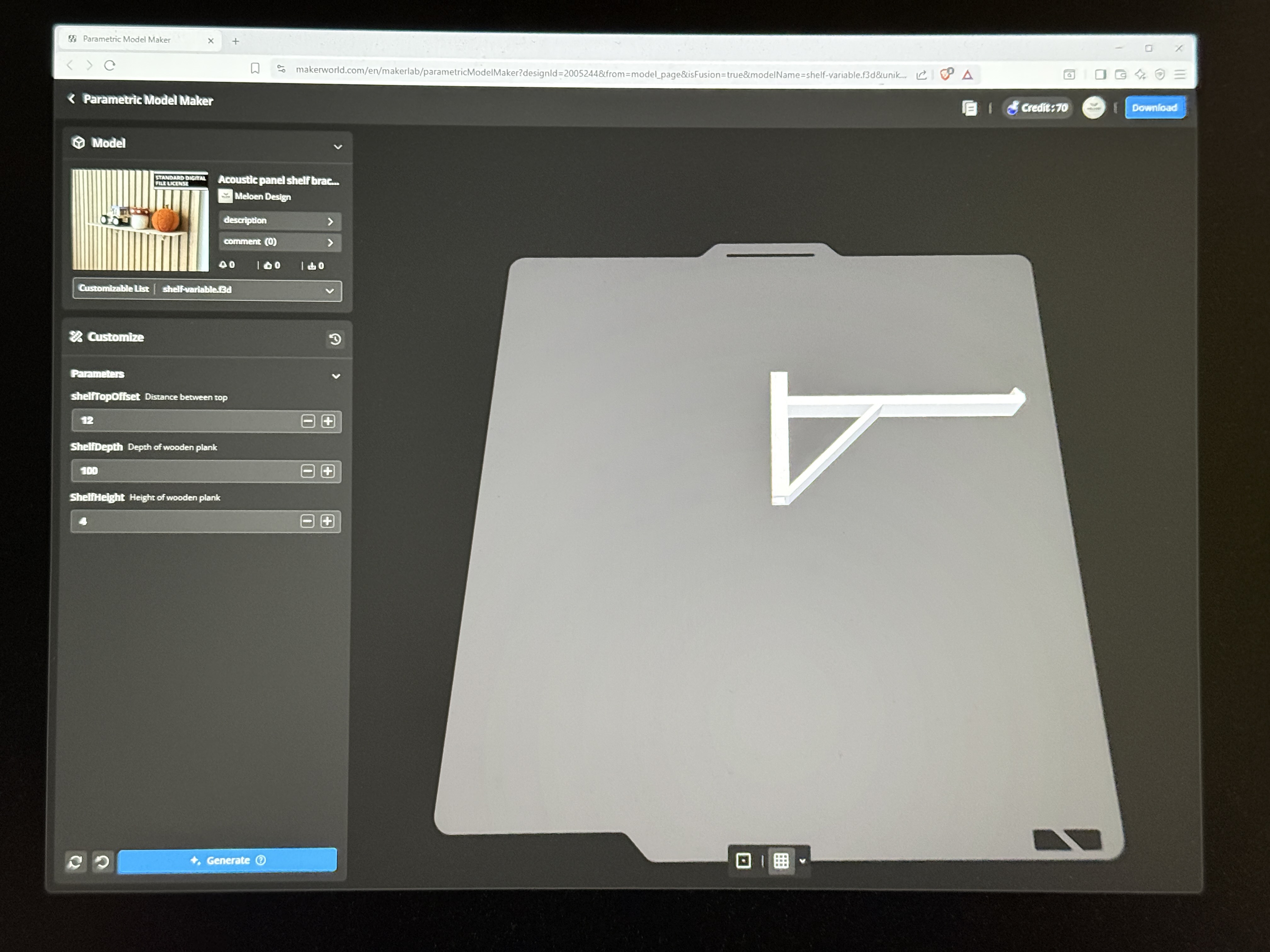 Miniatura 7 do modelo 3D Acoustic panel shelf bracket (Parametric Model)