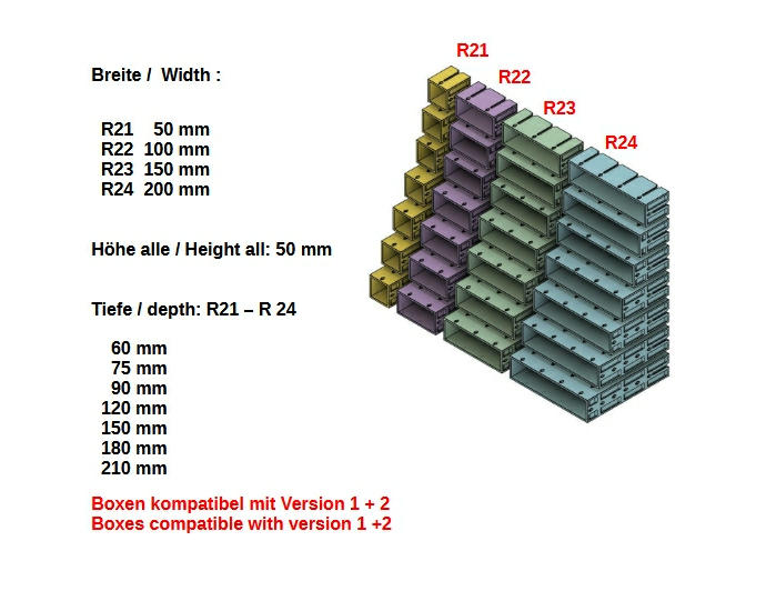 Version 3 - Modulares Lagersystem - Hobby & Werkstatt - Kleinteilelagerung; Basismodelle / Slicer - Baukasten // Modular storage system - Hobby & workshop - Small parts storage; Basic models / Slicer - Construction kit — miniatura 2