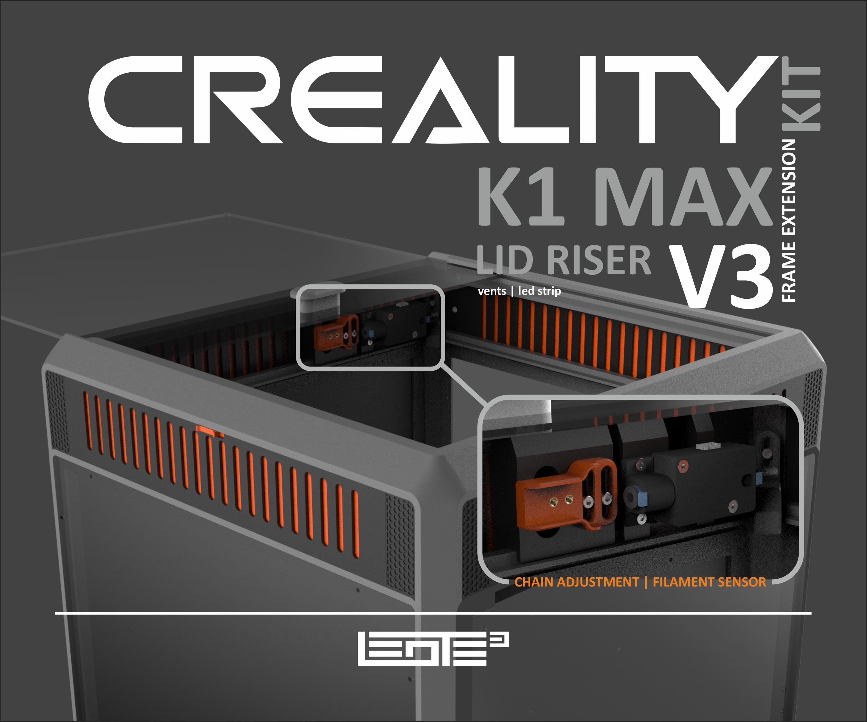 CREALITY K1 MAX - LID RISER V3 [FRAME EXTENSION KIT] 3D model thumbnail
