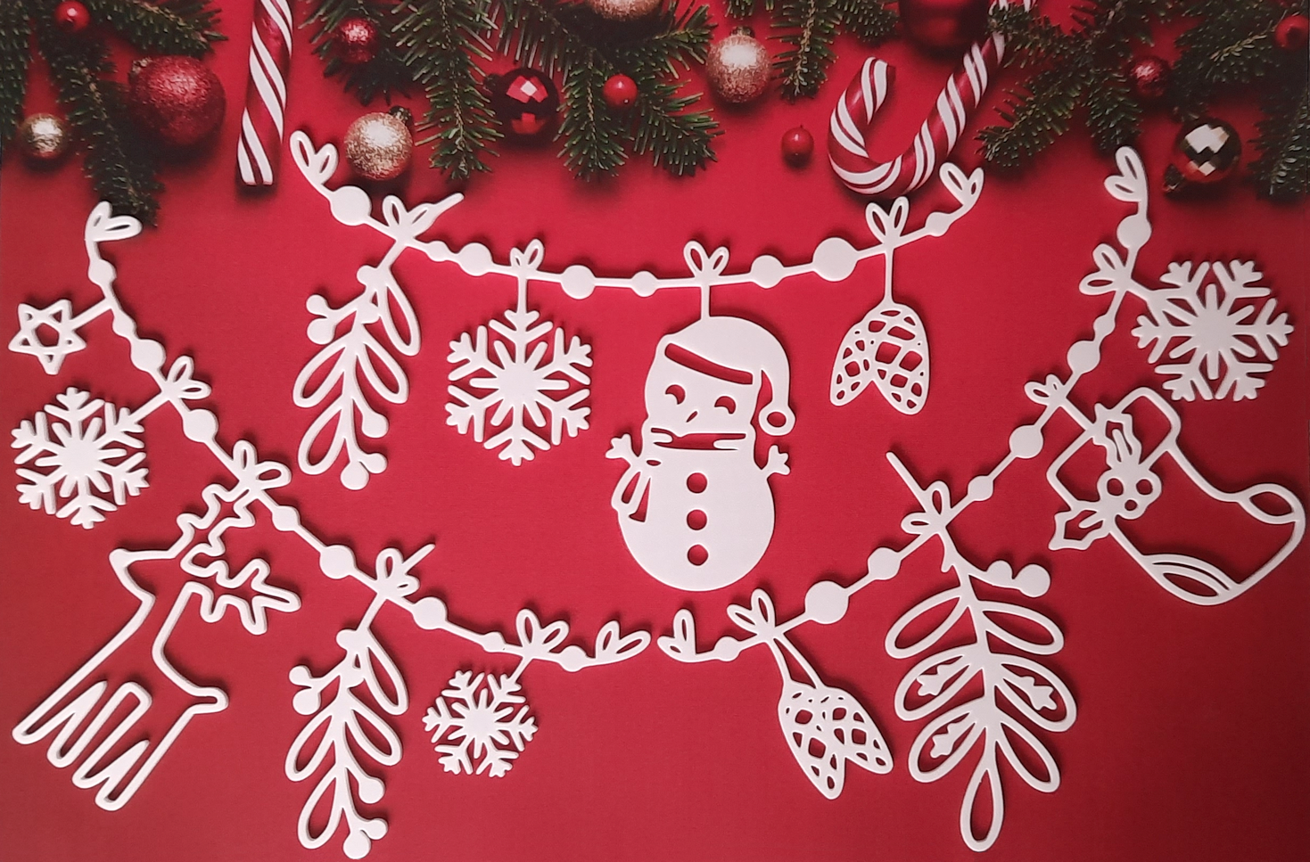 Christmas Garlands with Snowman, Reindeer and Snowflakes