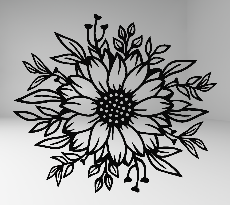 Sunflower wall art, Sunflower line art