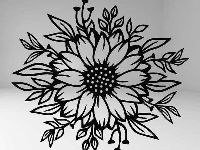Sunflower wall art, Sunflower line art