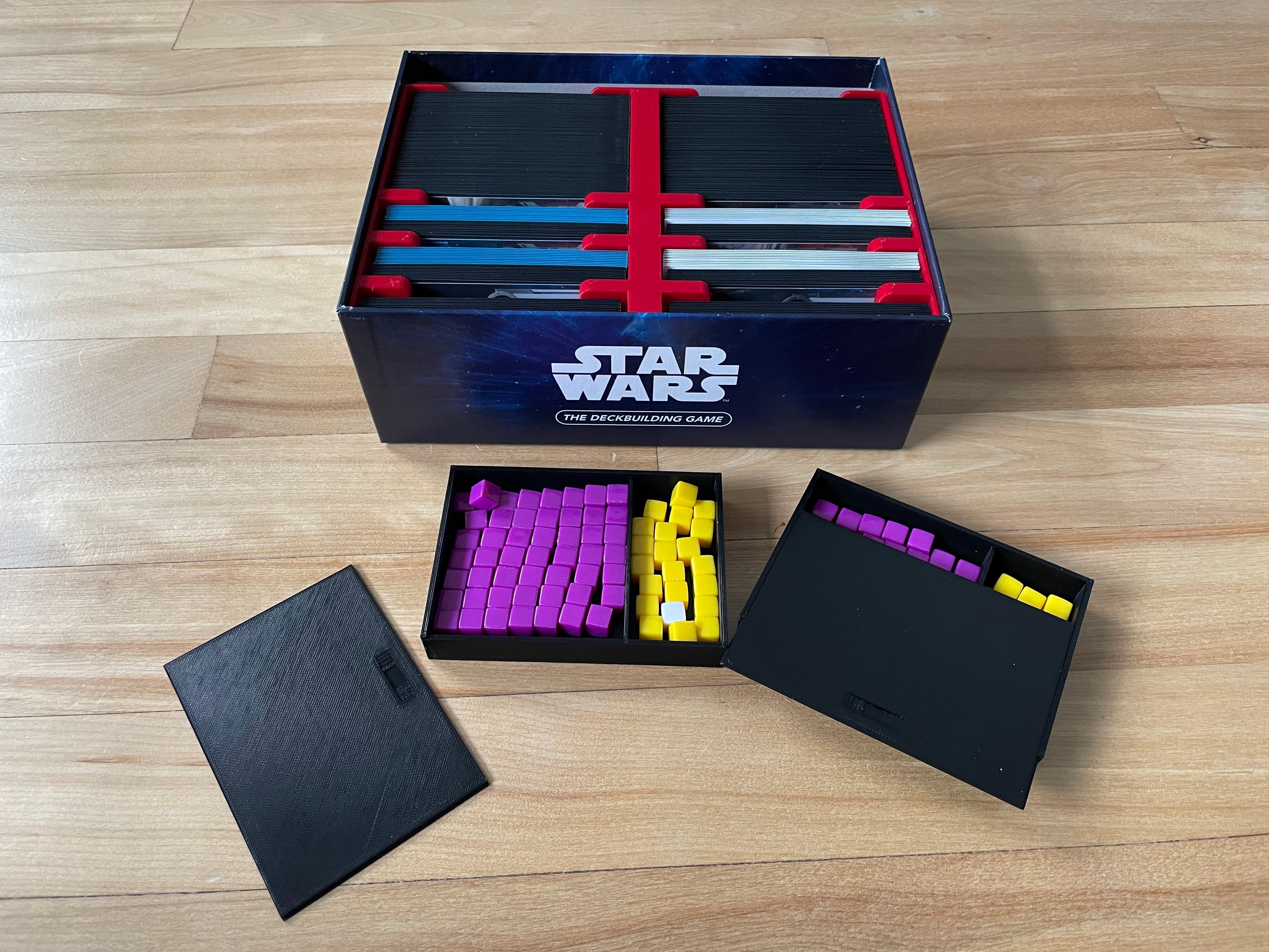 Sliding-lid token trays for Star Wars Deckbuilding Game