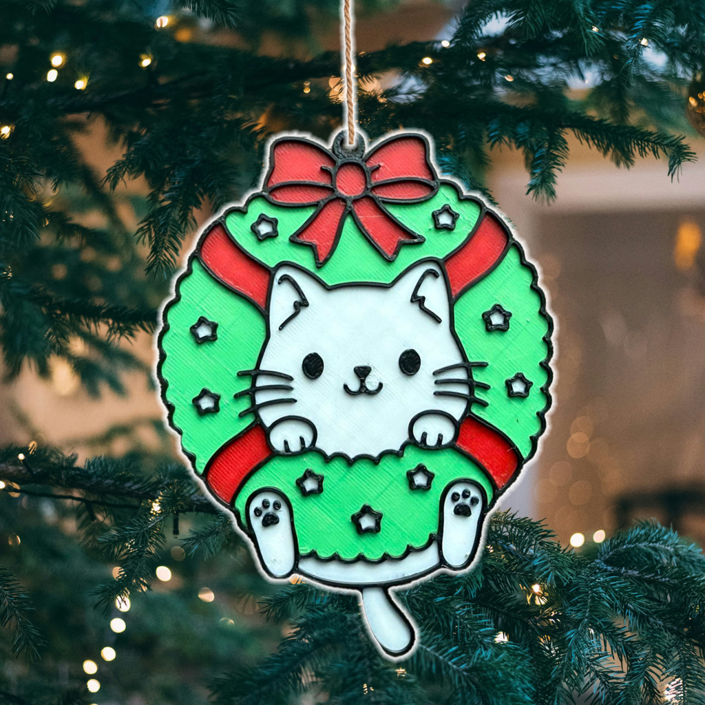 Christmas Cat in a Wreath Tree Ornament
