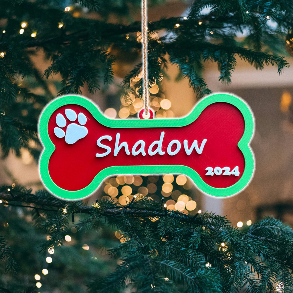 Christmas Ornament: Custom Dog Name Bone Ornament