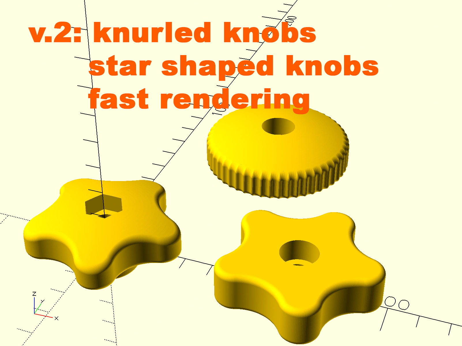 Parametric knob for metric hex nuts and Allen bolts - knurled and star shape - Knauf, Drehgriff, Sterngriff für metrische Sechskant und Inbusschrauben