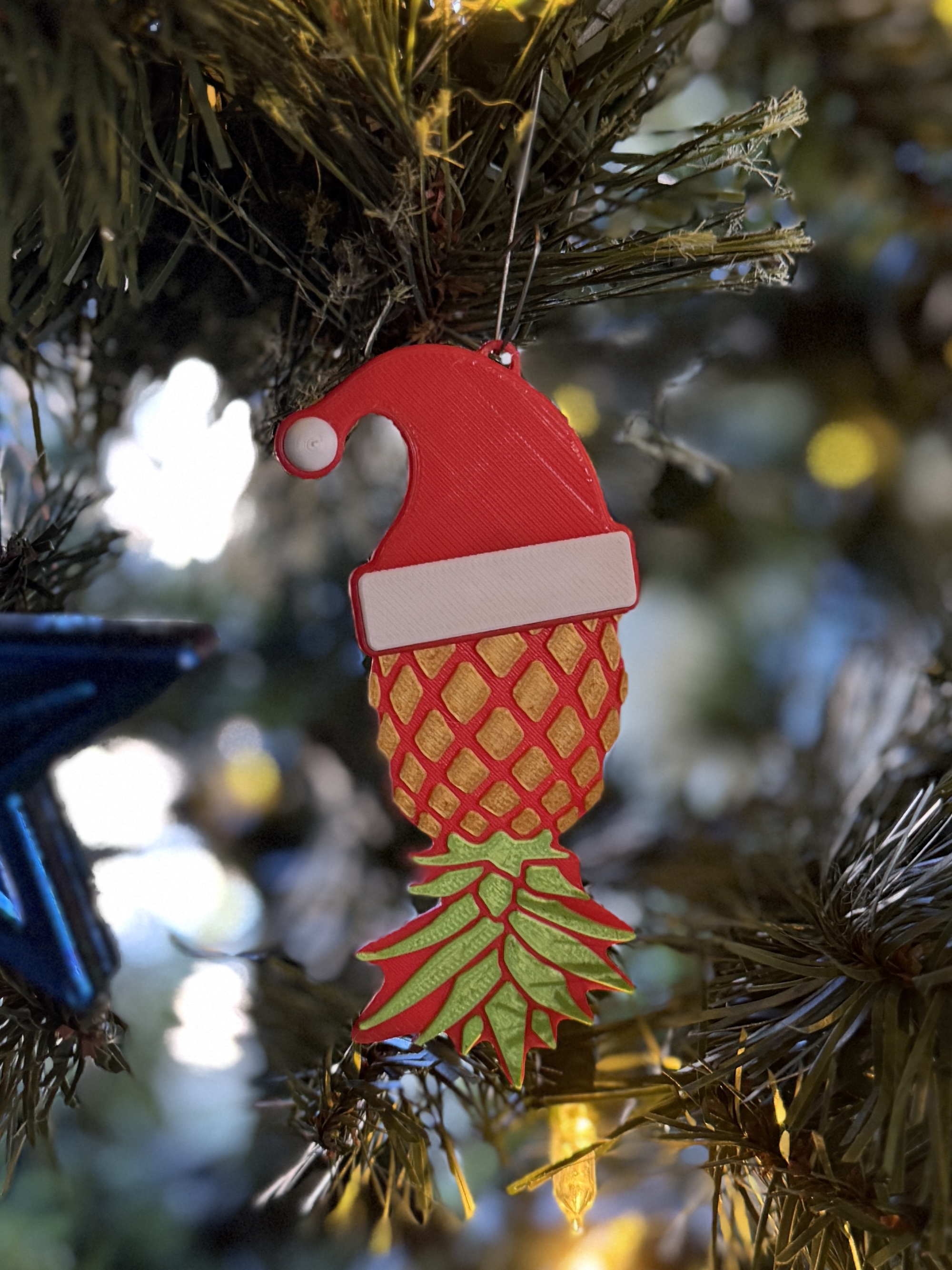 Upside down Pineapple Wearing a Santa Hat Tree Ornament