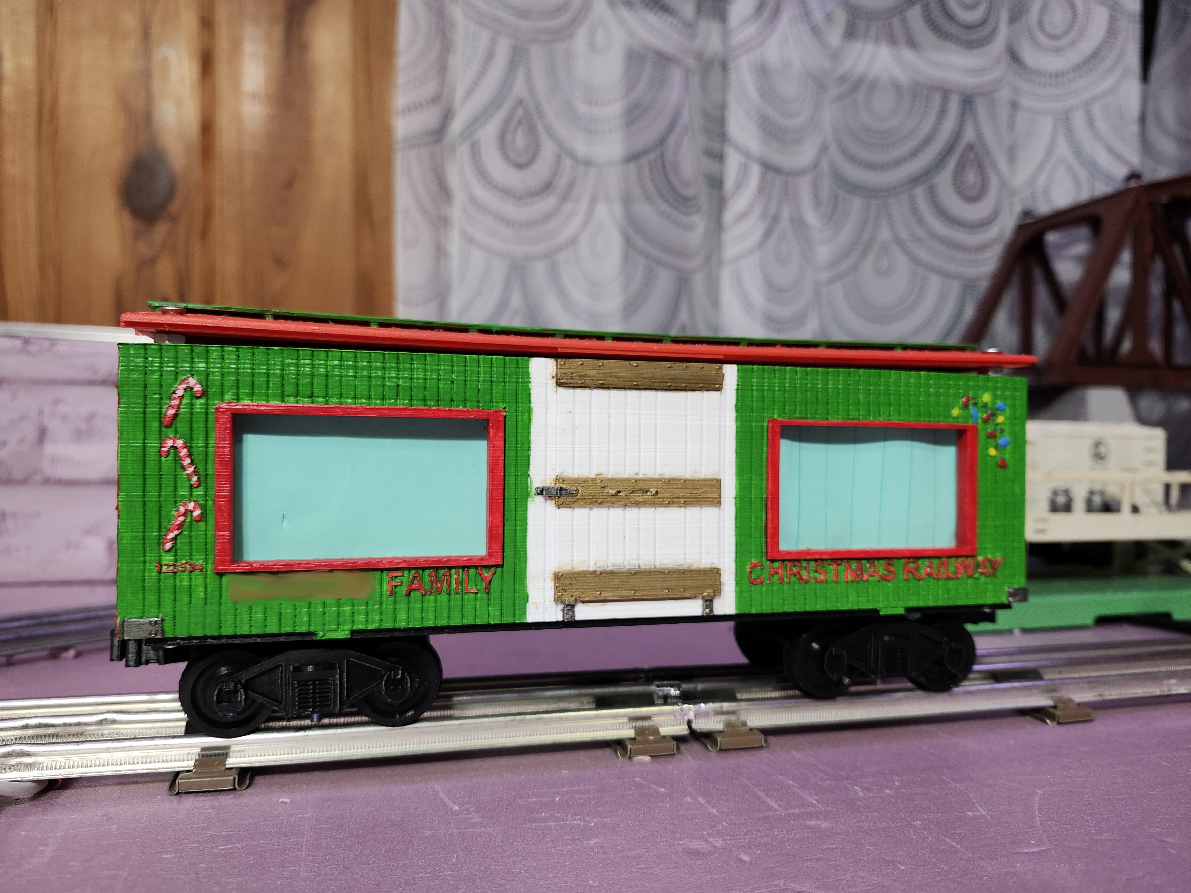 O-Scale Christmas Boxcar with Family Photo Frames