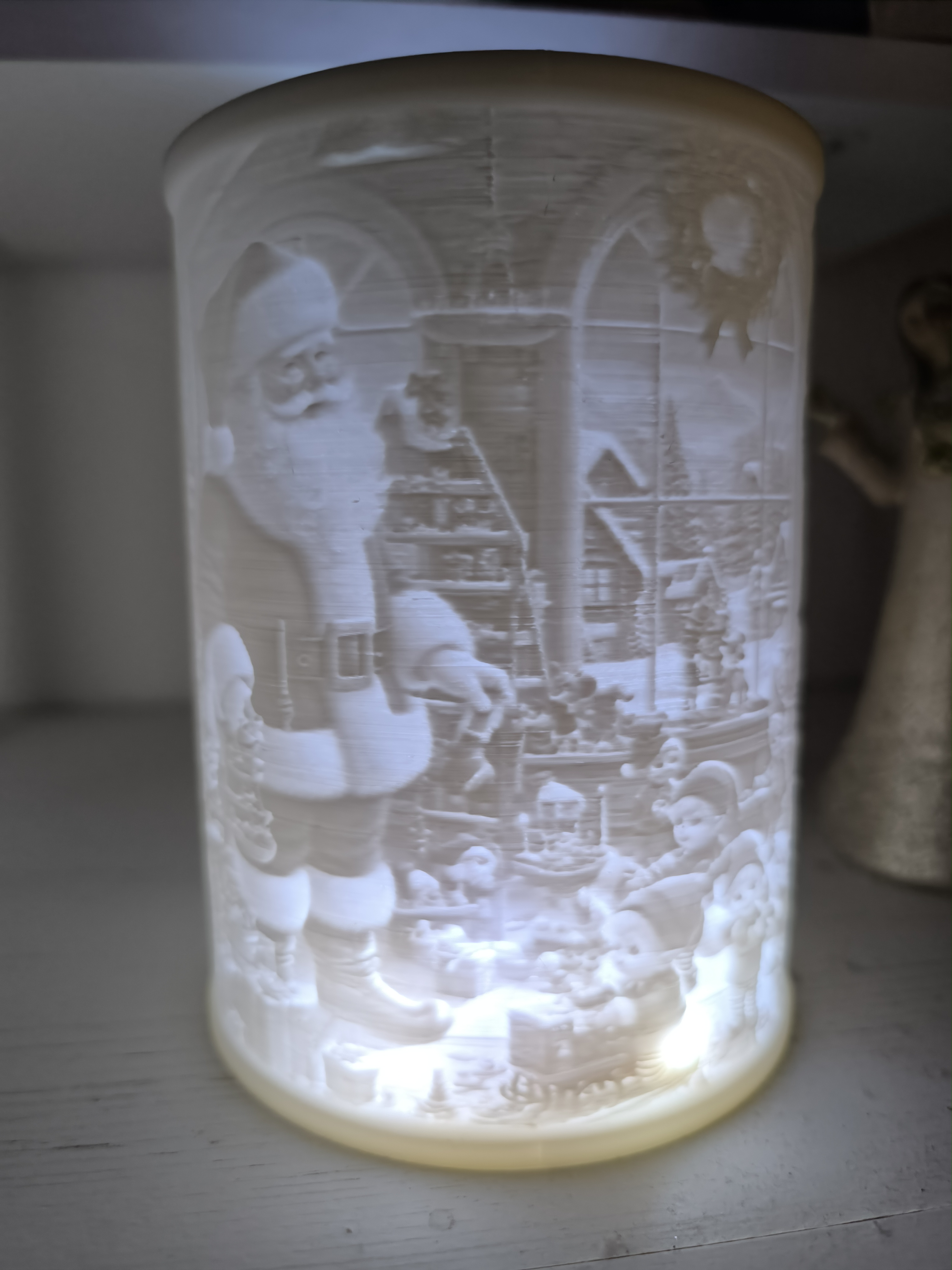 Lithophane Zylinder Santa mit Elfen