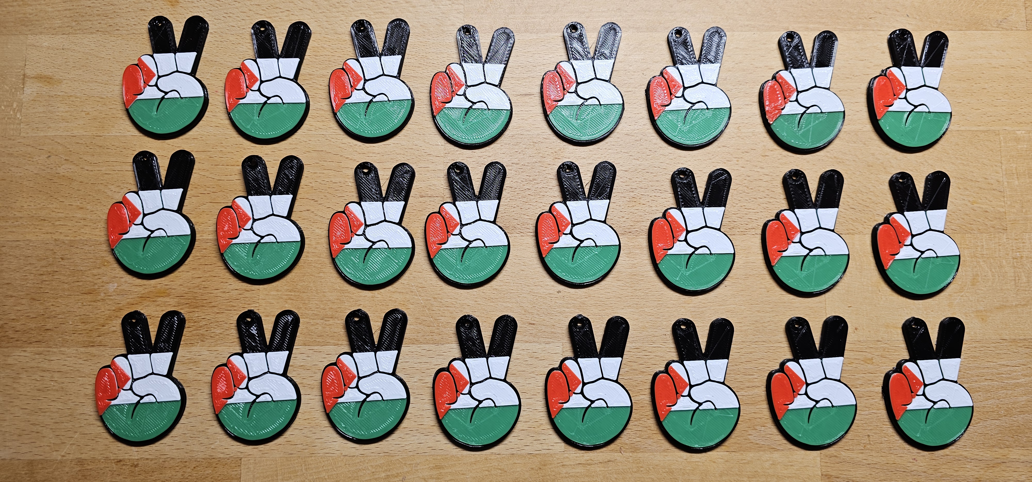 Victory sign in Palestine flag theme