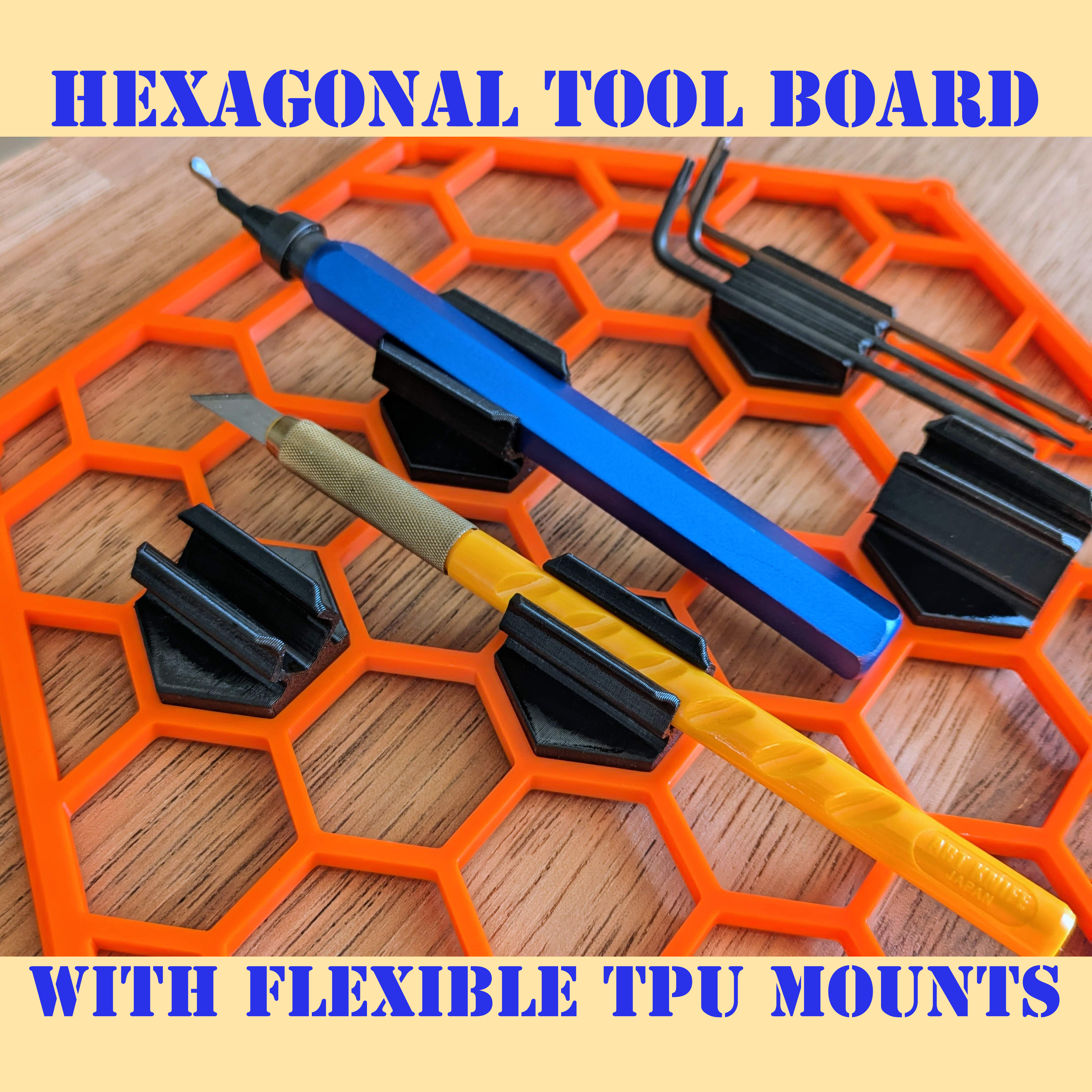 Hexagonal tool board with flexible TPU mounts